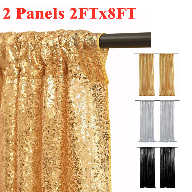 Sequin Fabric Panel - Złote/srebrzyste cekinowe zasłony tła, 2 panele