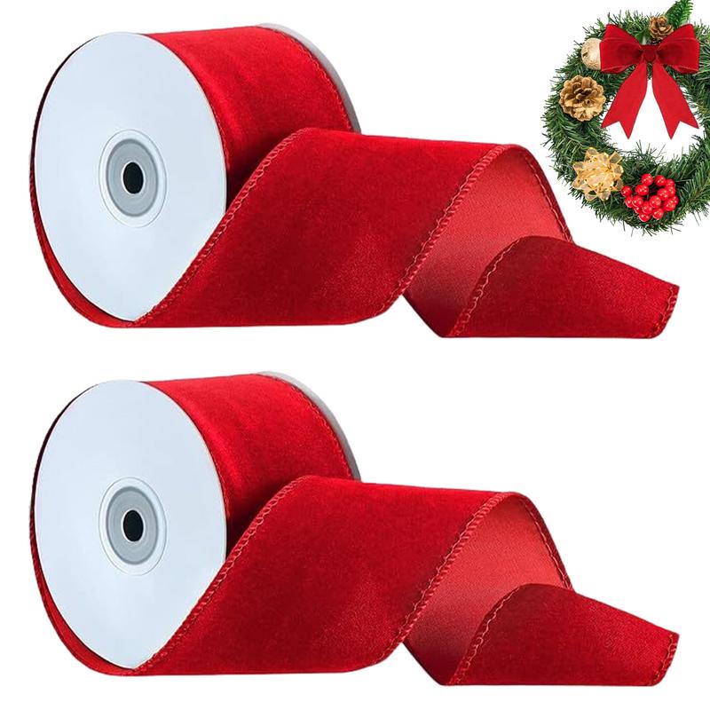 Velvet Ribbon Roll - 2-rolkowe opakowanie Przewodowa aksamitna czerwona wstążka