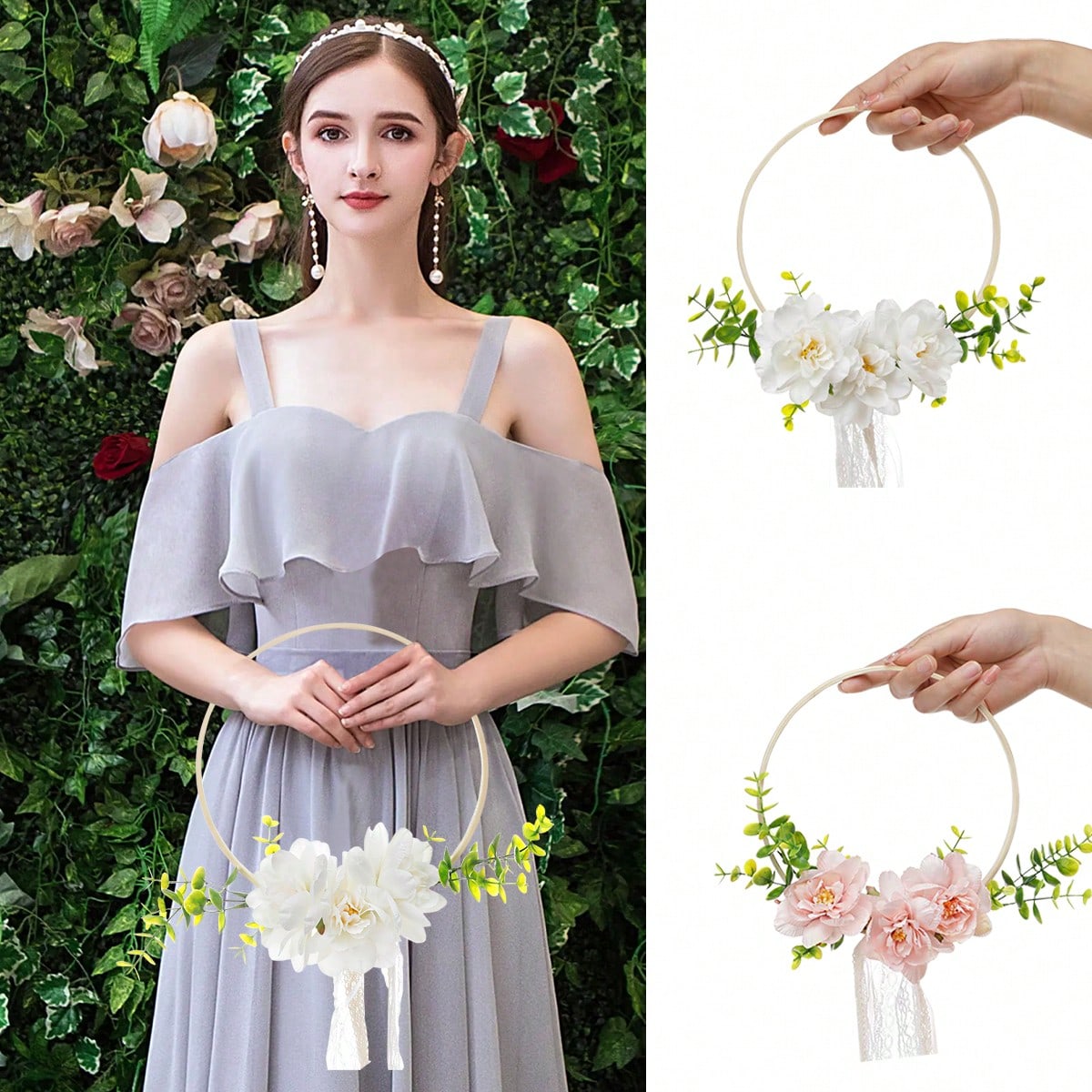 Tassel Fringe Trim - 1 szt. Okrągły bambusowy wieniec kwiatowy
