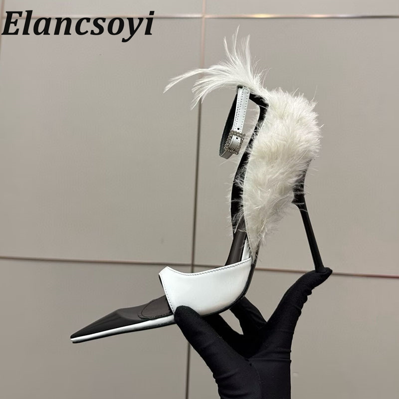 Rhinestone Banding Trim - Szpilki damskie z piórami - sandały