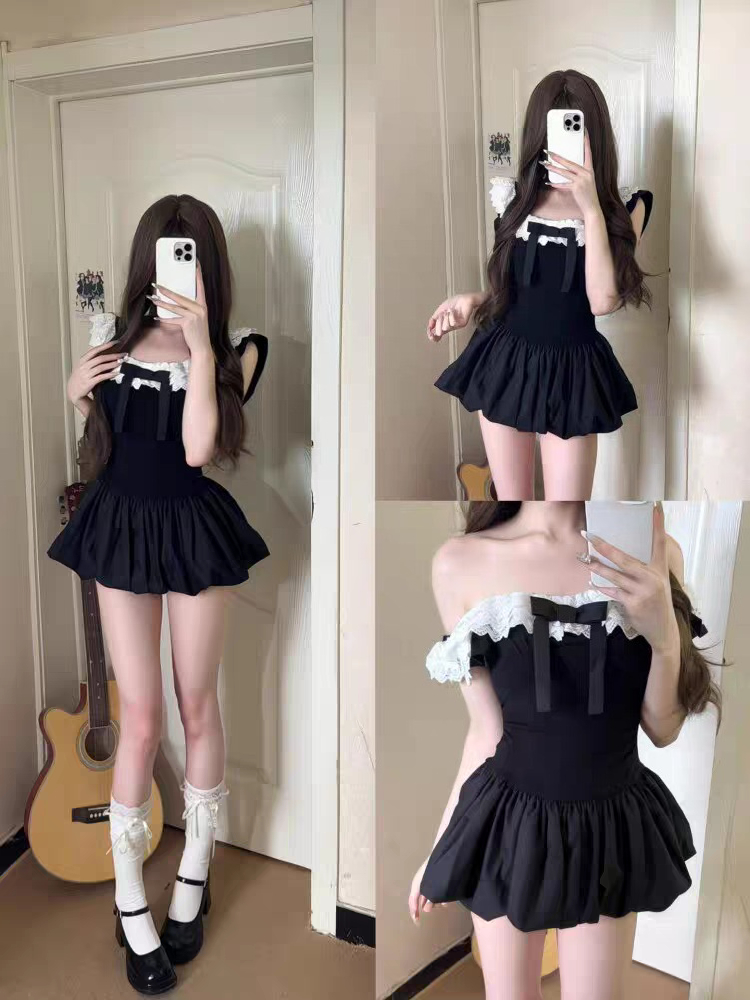 Elastic Lace Trim - Kokieteryjny koreański seksowny komplet z odkrytymi