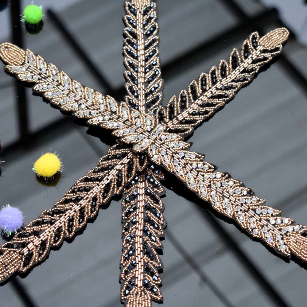 Beaded Trim Fringe - Długie liście liść ręcznie aplikacja cystal
