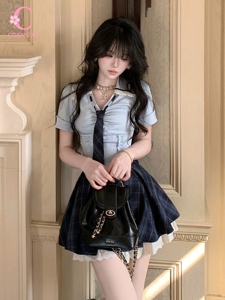 Elastic Lace Trim - Letni Nowy Zestaw Preppy Y2K 2-częściowy