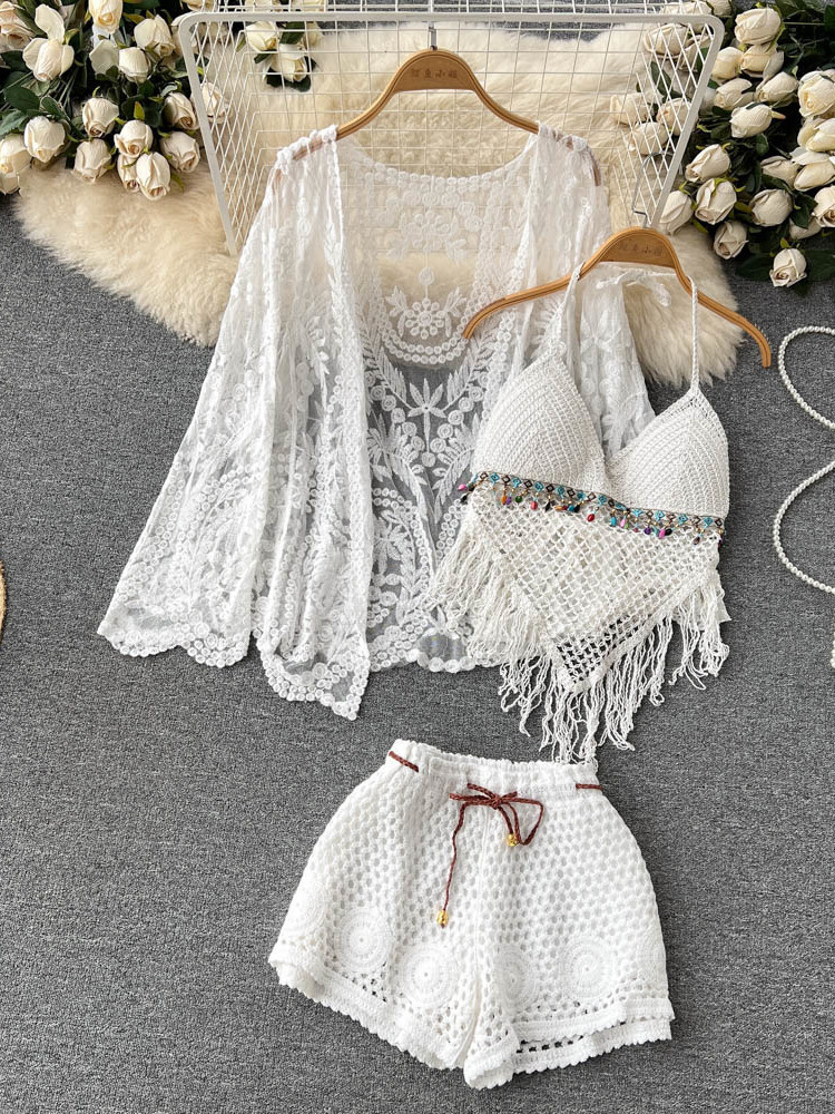 Tassel Fringe Trim - Letni Nowy Zestaw Wakacyjny Damski: Koronkowy