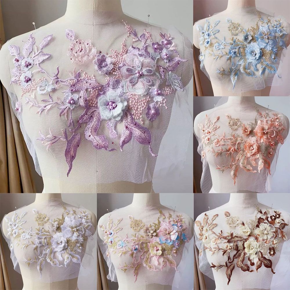 Embellishments For Scrapbooking - 3D kwiaty koronka z koralikami aplikacja