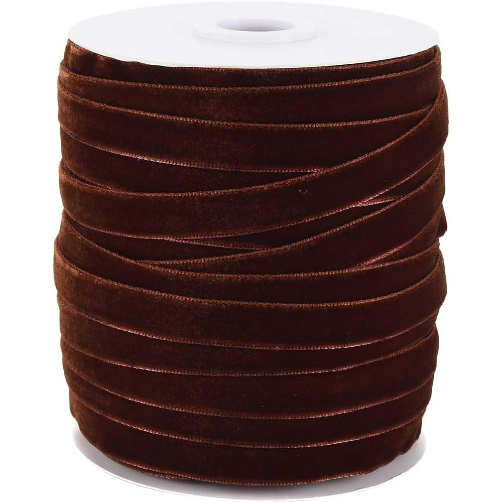 Velvet Ribbon Roll - 50 Jardów 3/8 Cala Kokosowo Brązowa