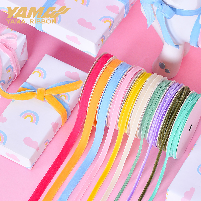 Velvet Ribbon Roll - YAMA-Monochromatyczna aksamitna wstążka, rękodzieło ślubne, dodatki