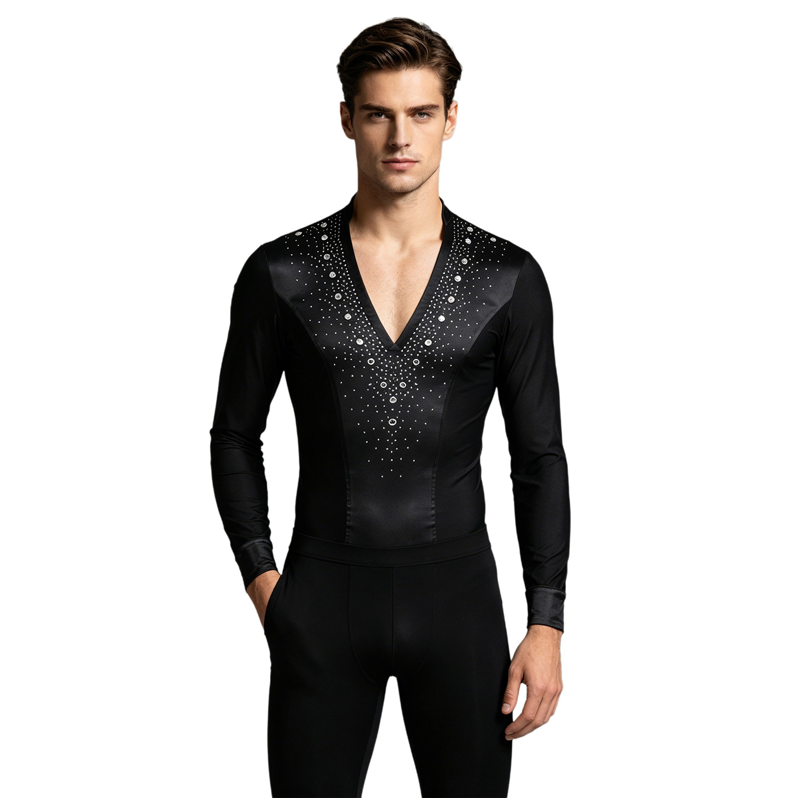 Rhinestone Banding Trim - Męski trykot do tańca latynoskiego jazzowego,