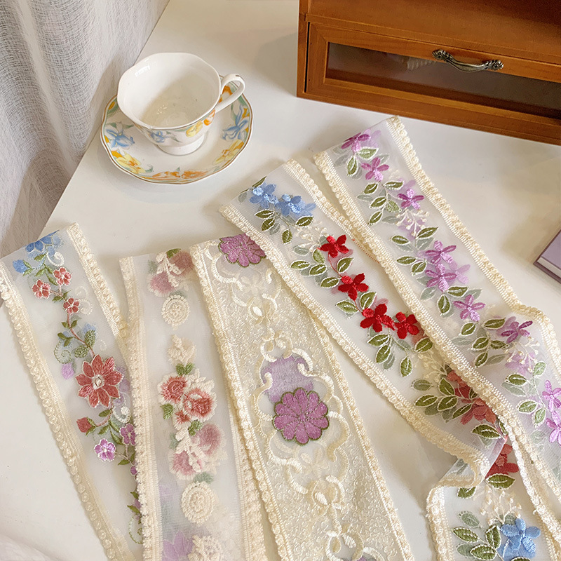 Lace Ribbon Trim - 1 jard koronkowa haftowana wstążka kwiatowa