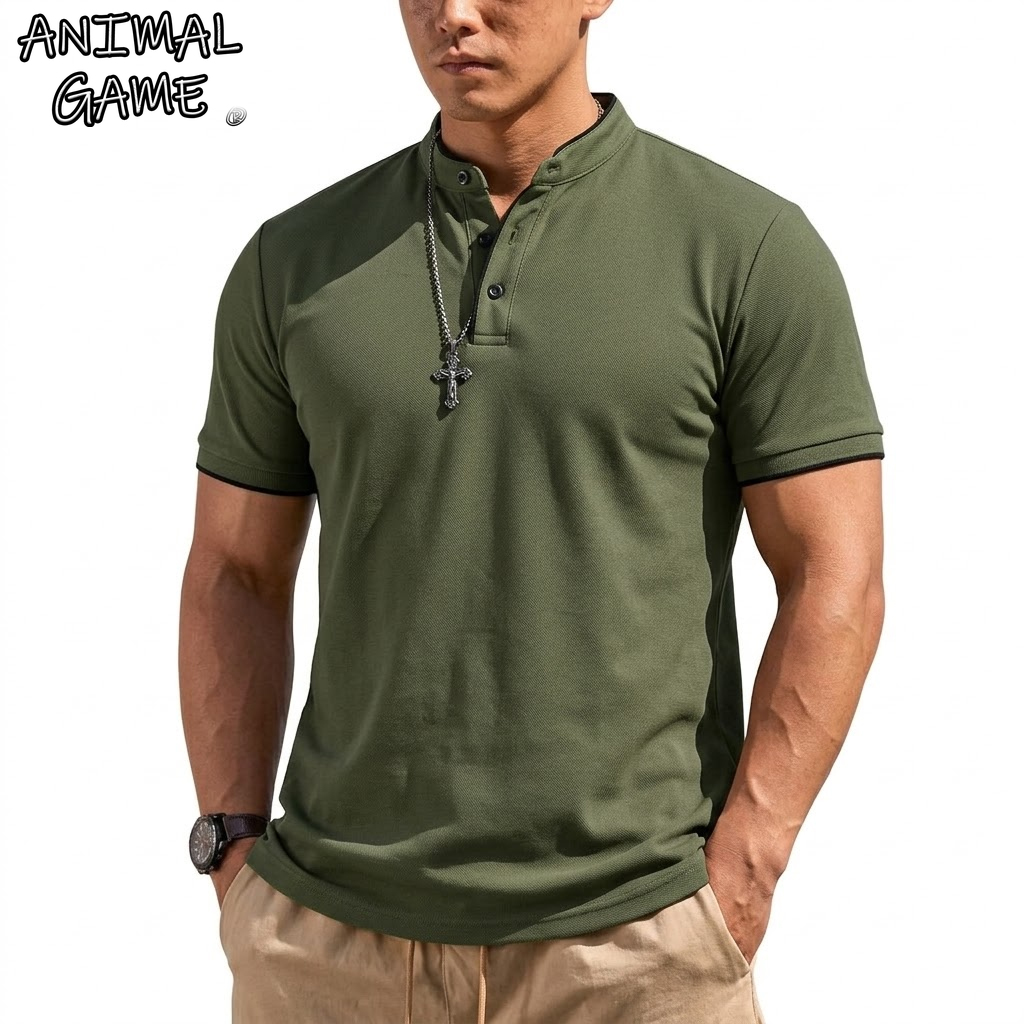 Embellish Knit - Letnia koszulka Henley z krótkim rękawem