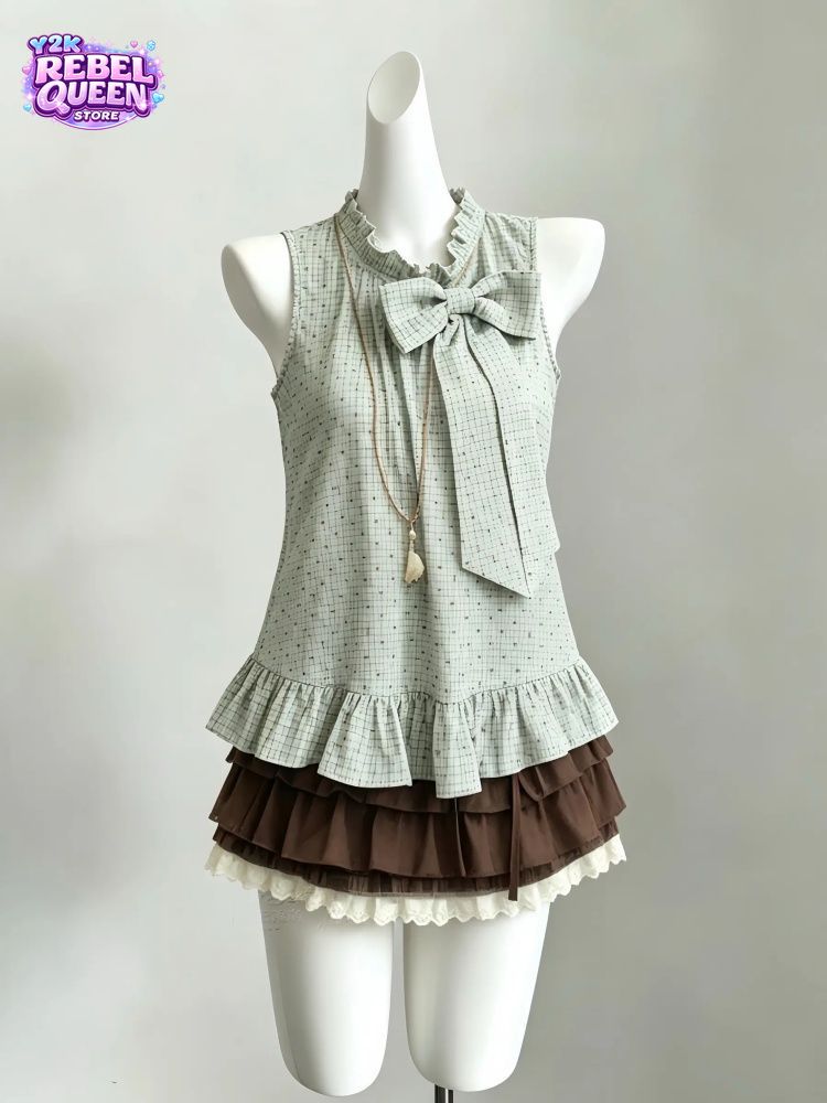 Elastic Lace Trim - Japoński Vintage Słodki Zestaw 2-częściowy Damski
