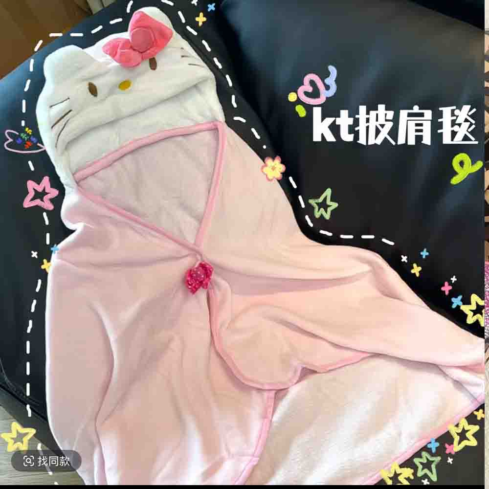 Embellish Knit - Uroczy płaszcz Hello Kitty, szal, koc