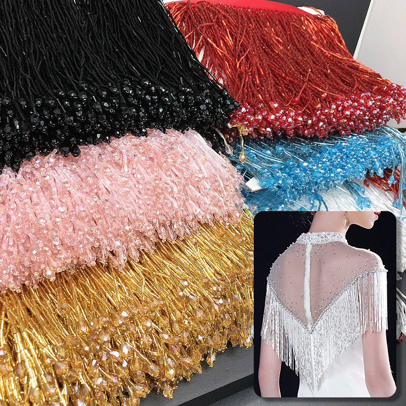 90x15cm kryształowe frędzle ko – Beaded Trim Fringe recenzja i cena