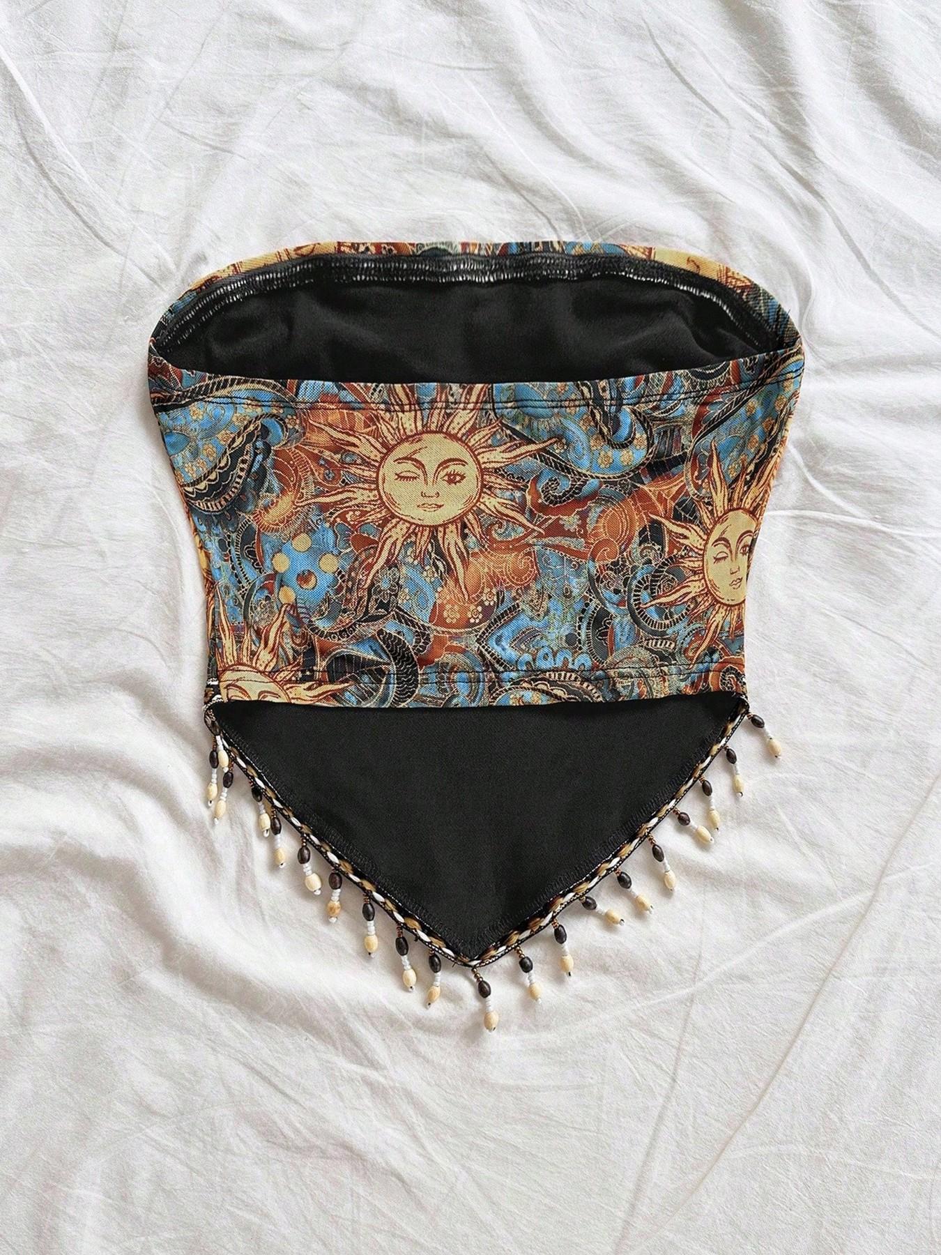 Damski top typu tuba z siatecz – Beaded Trim Fringe recenzja i cena