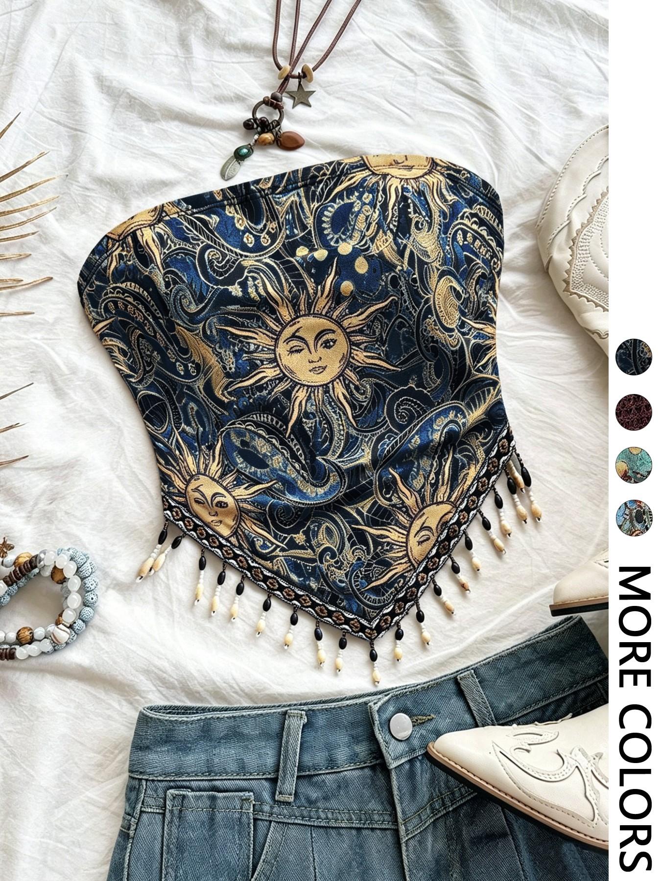 Damski top typu tuba z siatecz – Beaded Trim Fringe recenzja i cena